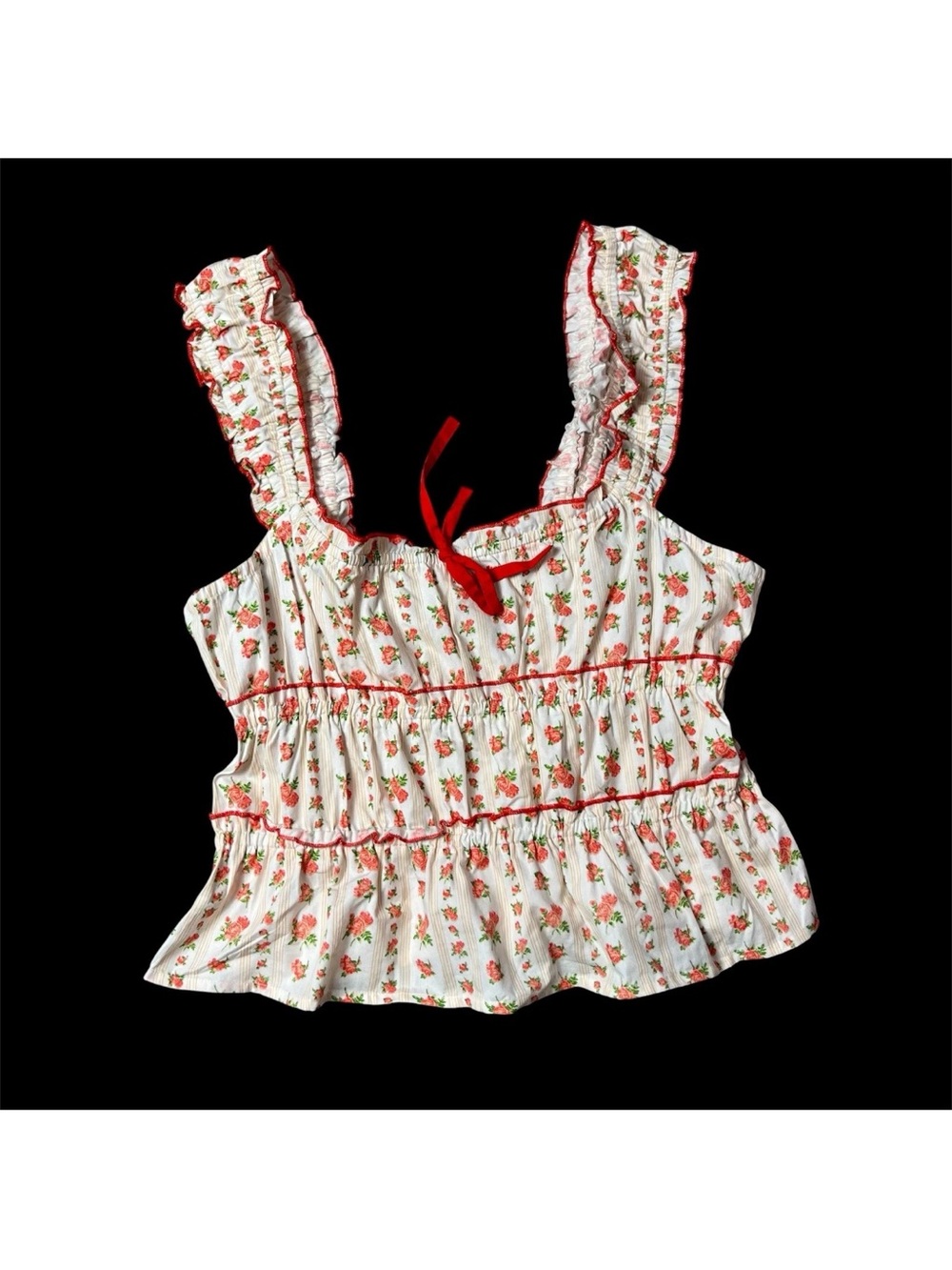 Sim & Sam Peach Ivory Floral Rose Ruffle Tank Top XL
